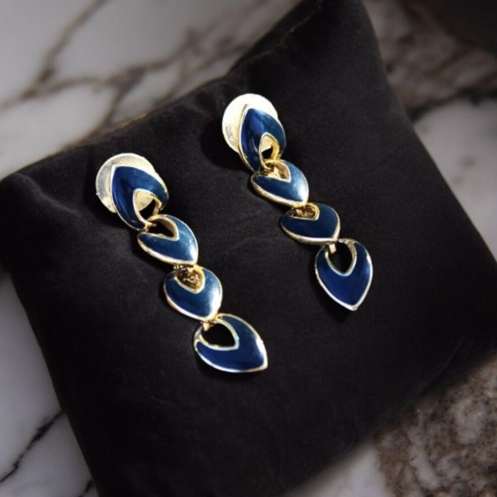Vintage Napier Blue and Gold Cascade Teardrop Earrings